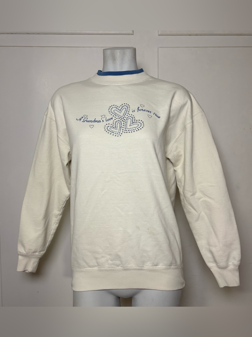 Vintage Y2K Grandma’s Love Cream Crewneck Sweatshirt Rhinestone Embellished